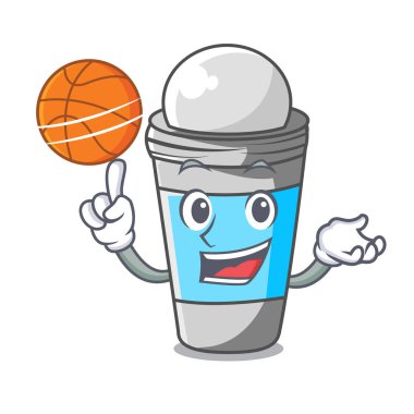 Basketbol rulo ile deodorant maskot vektör çizim yukarıda