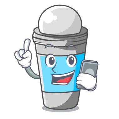 Telefon rulo ile deodorant maskot vektör çizim yukarıda