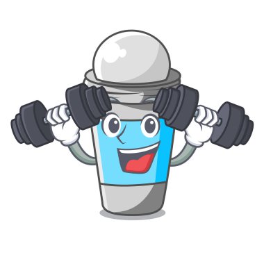 Fitness deodorant maskot vektör çizim yukarıda üzerinde rulo