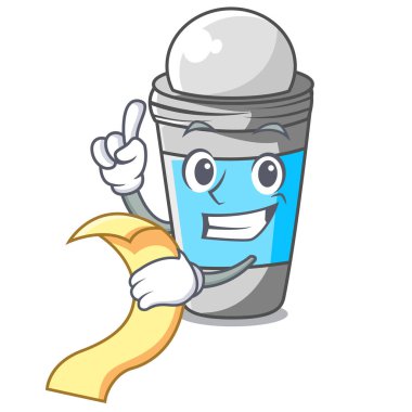 Menü ile deodorant karakter çanta vektör çizim içinde rulo
