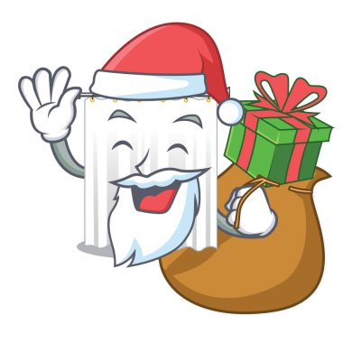 Noel Baba hediye duş perdeleri ile çizgi film vektör illüstrasyon izole ile