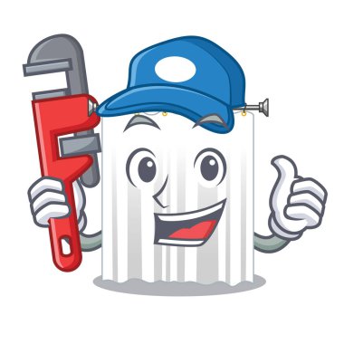 Tesisatçı duş perdeleri ile çizgi film vektör illüstrasyon izole