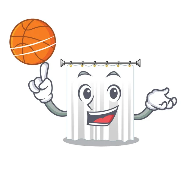 Met Basketbal Douche Cortains Vorm Van Mascotte Vectorillustratie — Stockvector