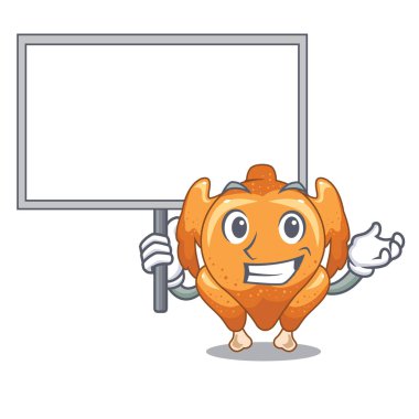 Bir maskot plaka vektör çizim kurulu kızarmış tavuk getir