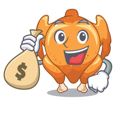 Para çantası Kızartma tavuk ile bir maskot plaka vektör çizim