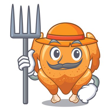 Çiftçi bir maskot plaka vektör çizim üzerinde tavuk kızartma