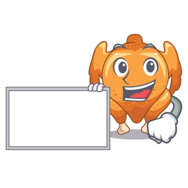 Kurula bir maskot plaka vektör çizim üzerinde tavuk kızartma