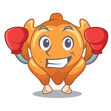 Boks kızarmış tavuk bir maskot plaka vektör çizim üzerinde