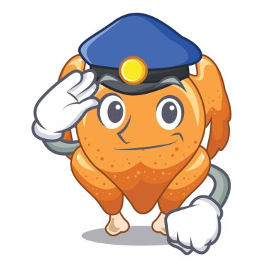 Polis bir maskot plaka vektör çizim üzerinde tavuk kızartma