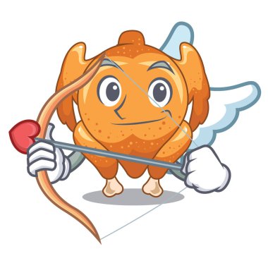 Aşk tanrısı bir maskot plaka vektör çizim üzerinde tavuk kızartma