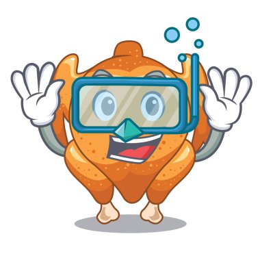 Dalış kızarmış tavuk karikatür tablo vektör çizim görev yaptı.