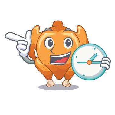 Saat kızartma ile tavuk karikatür tablo vektör çizim yaptı.