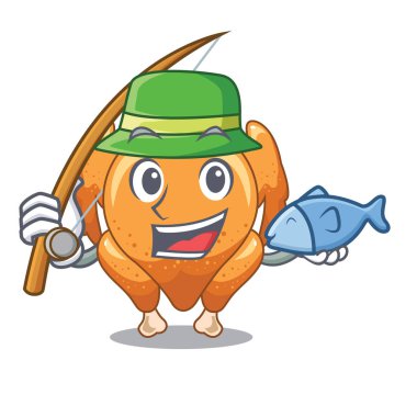 Balık tutma tavuk kızartma karakter vektör çizim ile izole