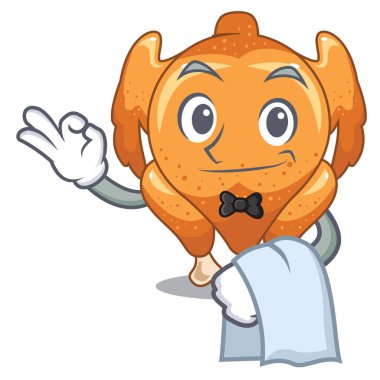 Garson tavuk kızartma karakter vektör çizim ile izole