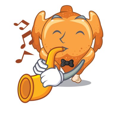 Trompet ile tavuk kızartma karakter vektör çizim ile izole