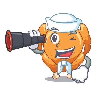 Denizci dürbün Tavuk rosto ile karakter vektör çizim ile izole