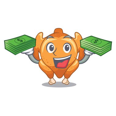 Para çantası ile tavuk kızartma karakter vektör çizim ile izole