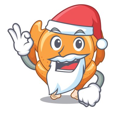 Santa vcartoon kızarmış tavuk vektör çizim yemeye hazır