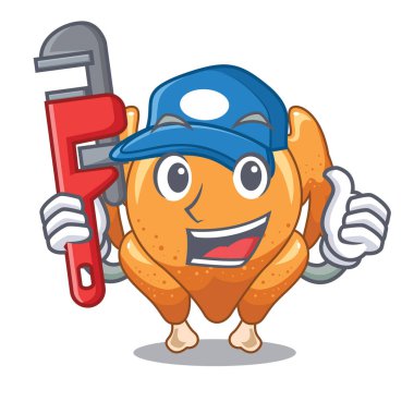 Tesisatçı karikatür kızarmış tavuk vektör çizim yemeye hazır