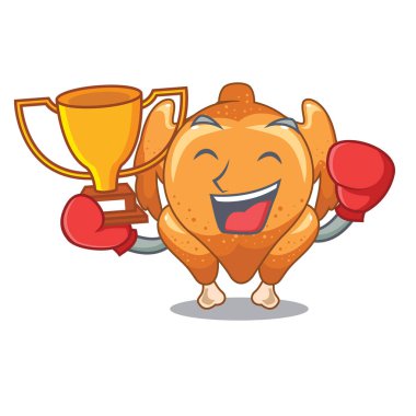 Boks kazanan çizgi film kızarmış tavuk vektör çizim yemeye hazır