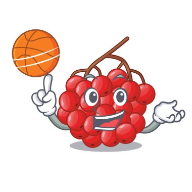 Basketbol ile rowan karikatür ahşap vektör çizim üzerinde meyve çilek.