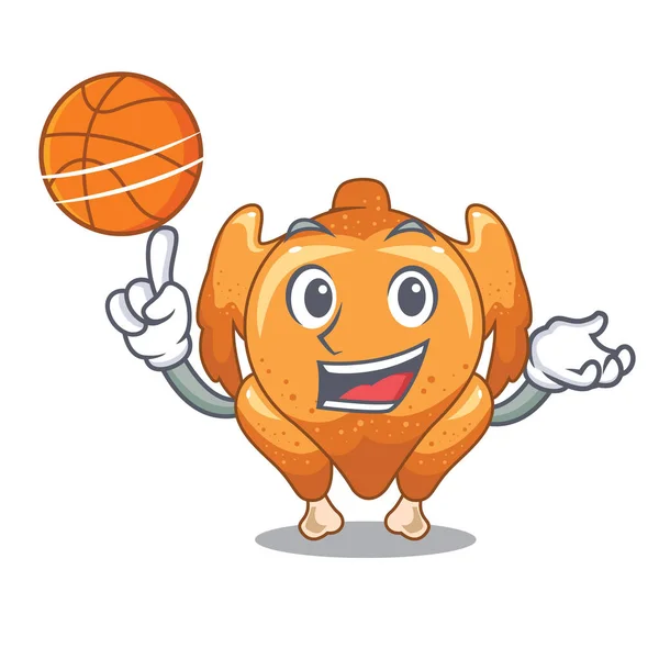 Basketball Roast Chicken Mascot Plate Vector Illustration — Stock Vector