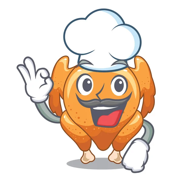 Ayam Panggang Koki Menyajikan Ilustrasi Vektor Meja Kartun - Stok Vektor
