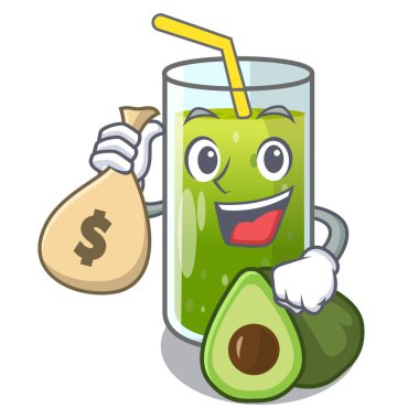 Para çantası avokado smoothies ile bir maskot cam vektör çizim