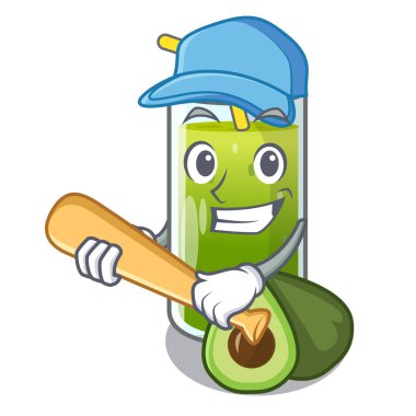 Beyzbol avokado smoothies bir maskot cam vektör çizim oynarken
