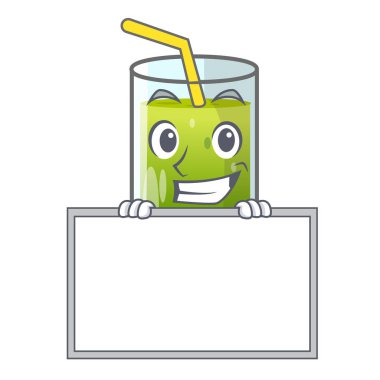 Bir maskot cam vektör çizim kurulu avokado smoothies ile sırıtarak