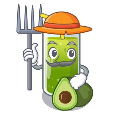 Çiftçi avokado smoothies bir maskot cam illüstrasyon vektör