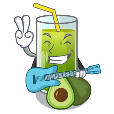 Gitar ile karakter vektör çizim üzerinde avokado smoothies yalıtılır