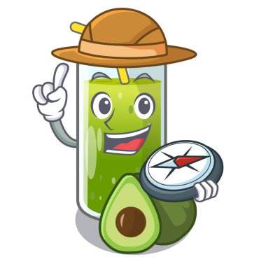 Explorer avokado smoothies karakter vektör çizim üzerinde izole