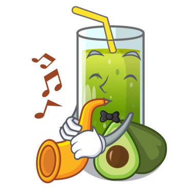 Trompet ile karakter vektör çizim üzerinde avokado smoothies yalıtılır
