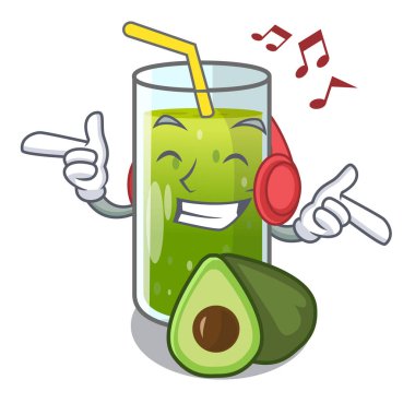 Dinleme müzik avokado smoothies karakter vektör çizim üzerinde izole