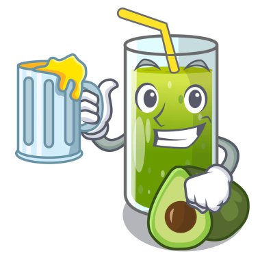 Suyu ile karakter vektör çizim üzerinde avokado smoothies yalıtılır