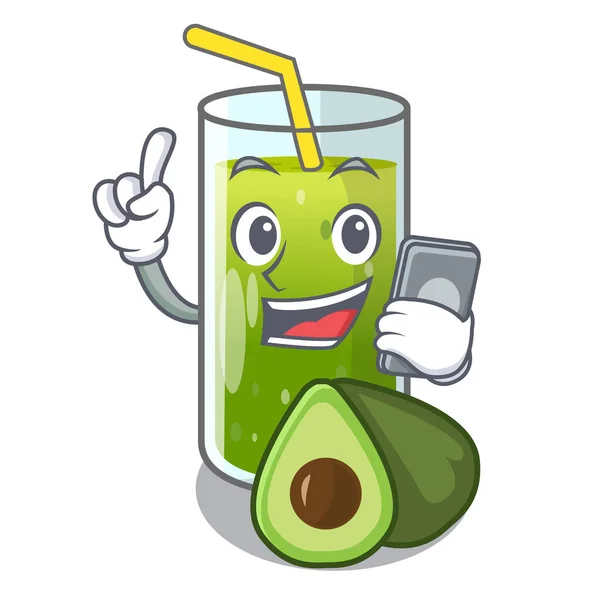 Avec Téléphone Smoothies Avocat Dans Une Illustration Vectorielle Verre Mascotte — Image vectorielle