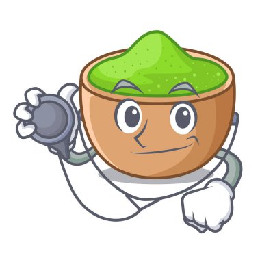 Doktor matcha toz içinde bir karakter kase vektör çizim