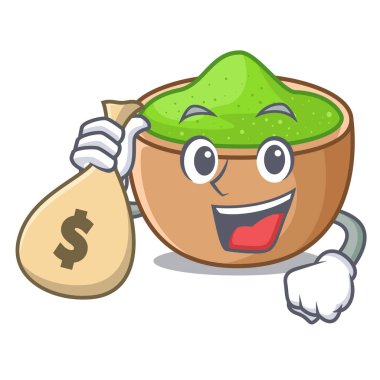 Para çantası matcha tozu ile bir karakter kase vektör çizim