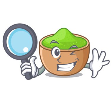 Dedektif matcha toz içinde çizgi film şekil vektör çizim