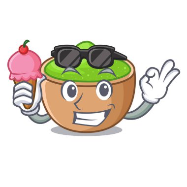 Dondurma matcha tozu ile çizgi film şekil vektör çizim