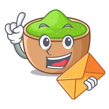 Zarf matcha tozu ile çizgi film şekil vektör çizim