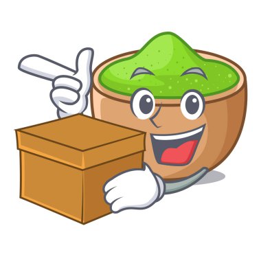 Kutusu matcha tozu ile çizgi film şekil vektör çizim