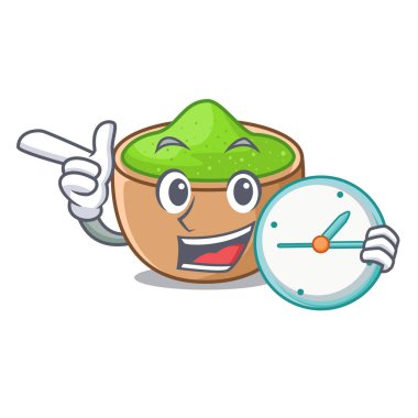 Saat matcha tozu ile çizgi film şekil vektör çizim