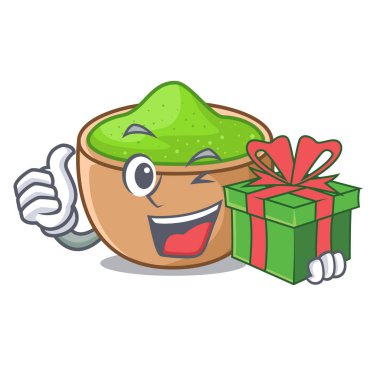 Hediye matcha tozu ile cam karikatür tablo vektör çizim yukarıda