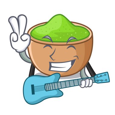 Gitar matcha tozu ile cam karikatür tablo vektör çizim yukarıda