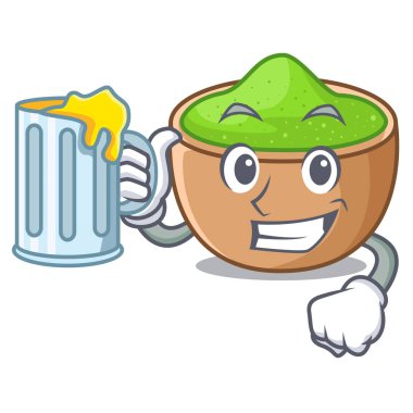 Suyu matcha tozu ile cam karikatür tablo vektör çizim yukarıda