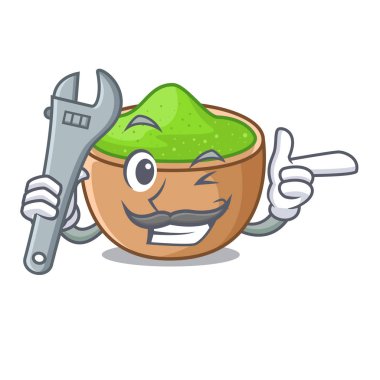 Mekanik matcha toz maskot vektör çizim ile izole