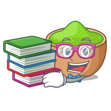 Öğrenci kitap matcha tozu ile maskot vektör çizim ile izole