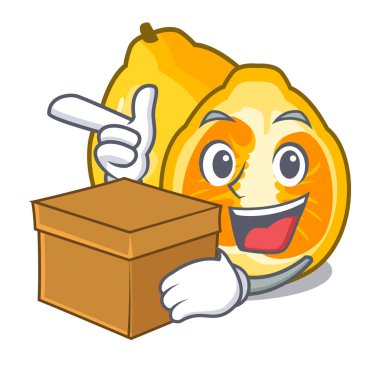 İle ugli maskotu meyve sepeti illüstrasyon vektör içinde kutu